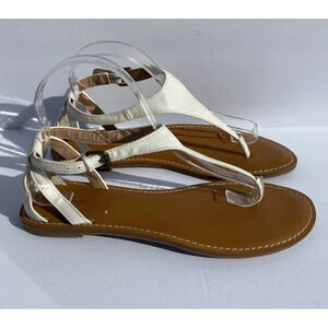 Lands' End Women's White Leather Slingback T-Strap‎ Thong Sandals Size 9 (22)